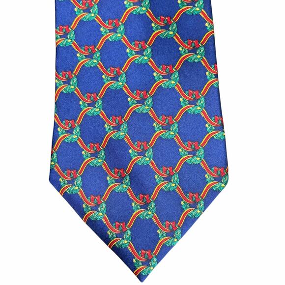 Noel Christmas Tie 100% Silk Blue Wreaths Holiday Festive Wrokwear Office Fun - Picture 3 of 6